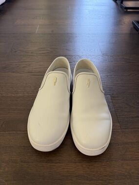 Neil Barrett White Leather Slip-On Loafers with Gold Lightning Emblem